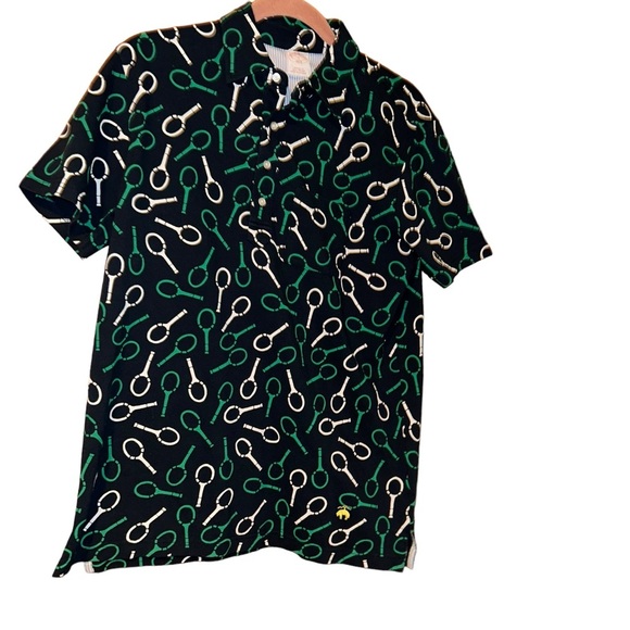 Brooks brothers Slim Fit Pique Racquet Print Polo Shirt tennis racket Small S - Picture 2 of 4
